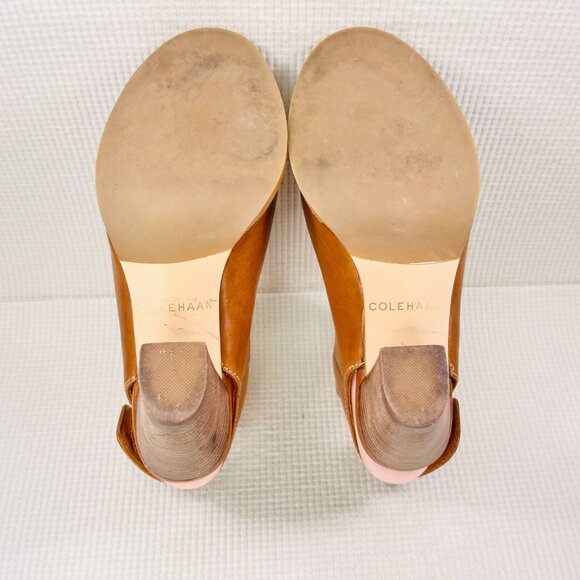 Cole Haan Womens Block Heel Cut Out Peep Toe Booties Brown Leather Size 6 B - Picture 11 of 14